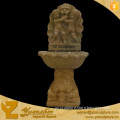 yellow stone carved child angel and lion water wall fountains for decoration